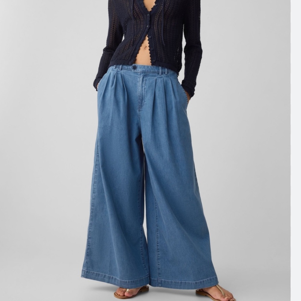 Wide Leg Blue Denim Jeans